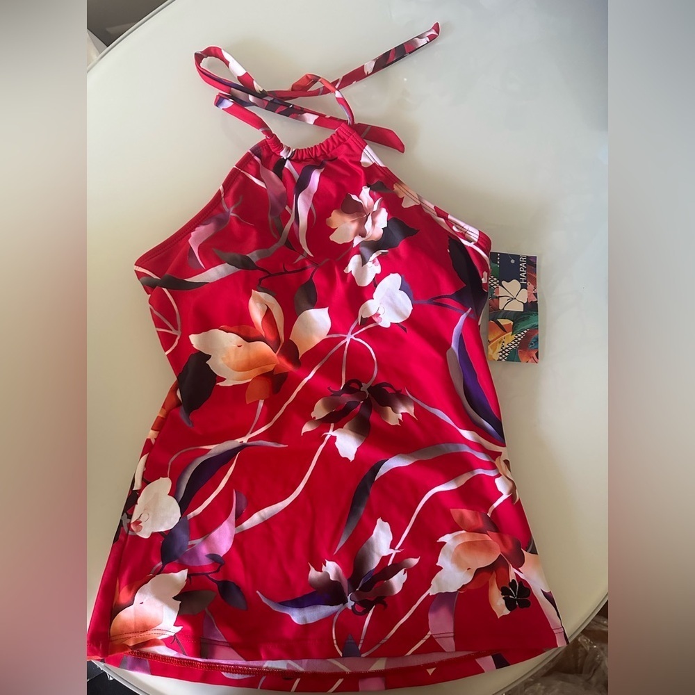 Hapari Vibrant Red Floral Swim Top